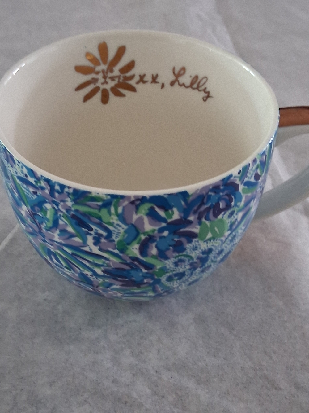 Lilly Pulitzer Blue Floral Ceramic Mug with Gold Detail.New
